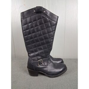 SONORA Black Quilted Riding Boots Womens 8B Leather Tall 13" City Chic Wide Calf